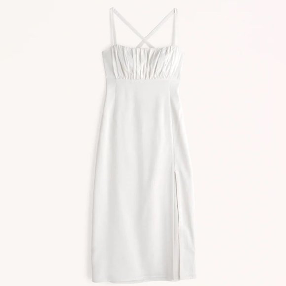 Abercrombie & Fitch Ruched Midi Dress In White Size Large New With Tags - Picture 4 of 14